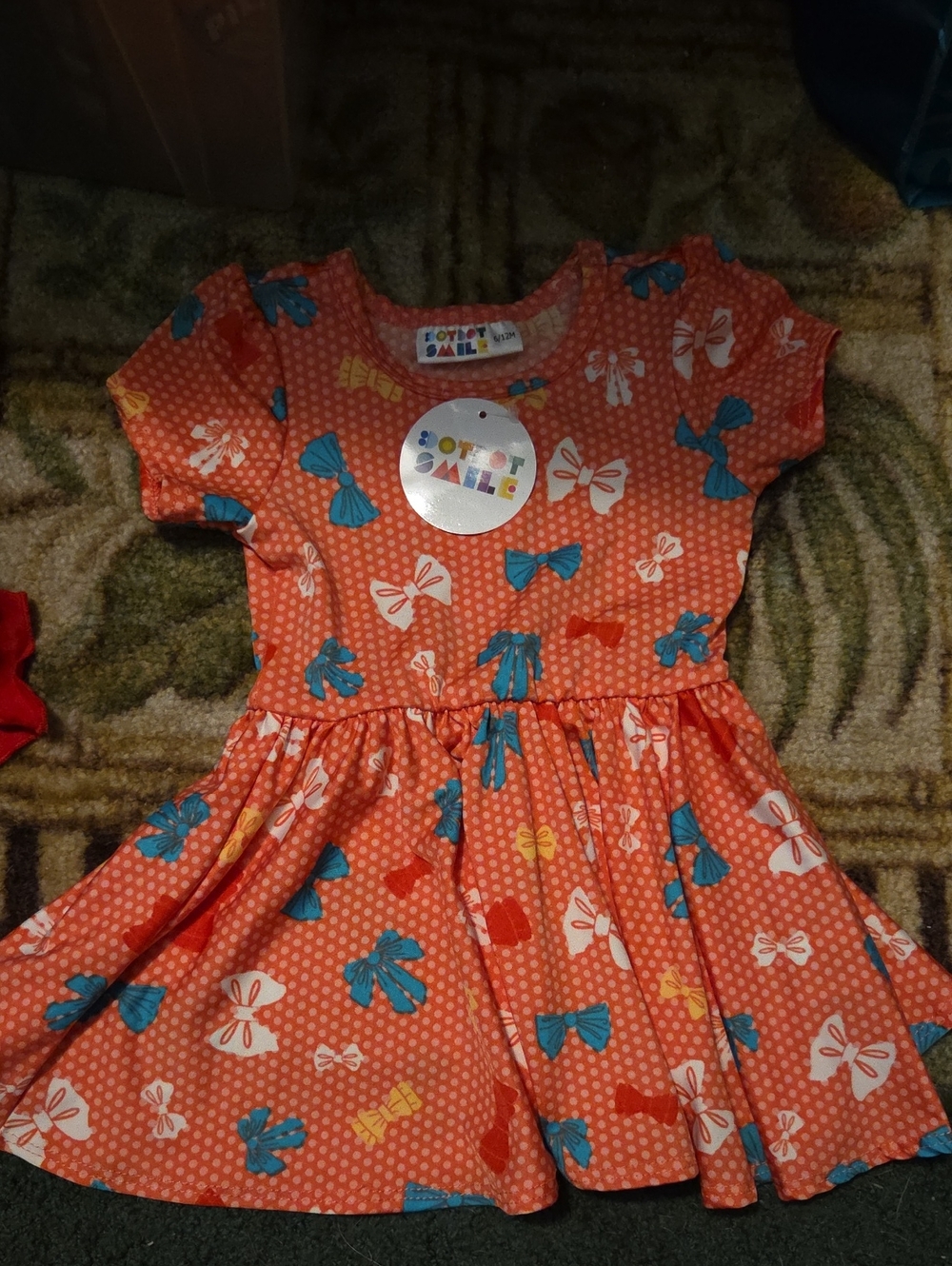 Dot Dot Smile Pink Bow Print Kids Dress Size 6-12 mos